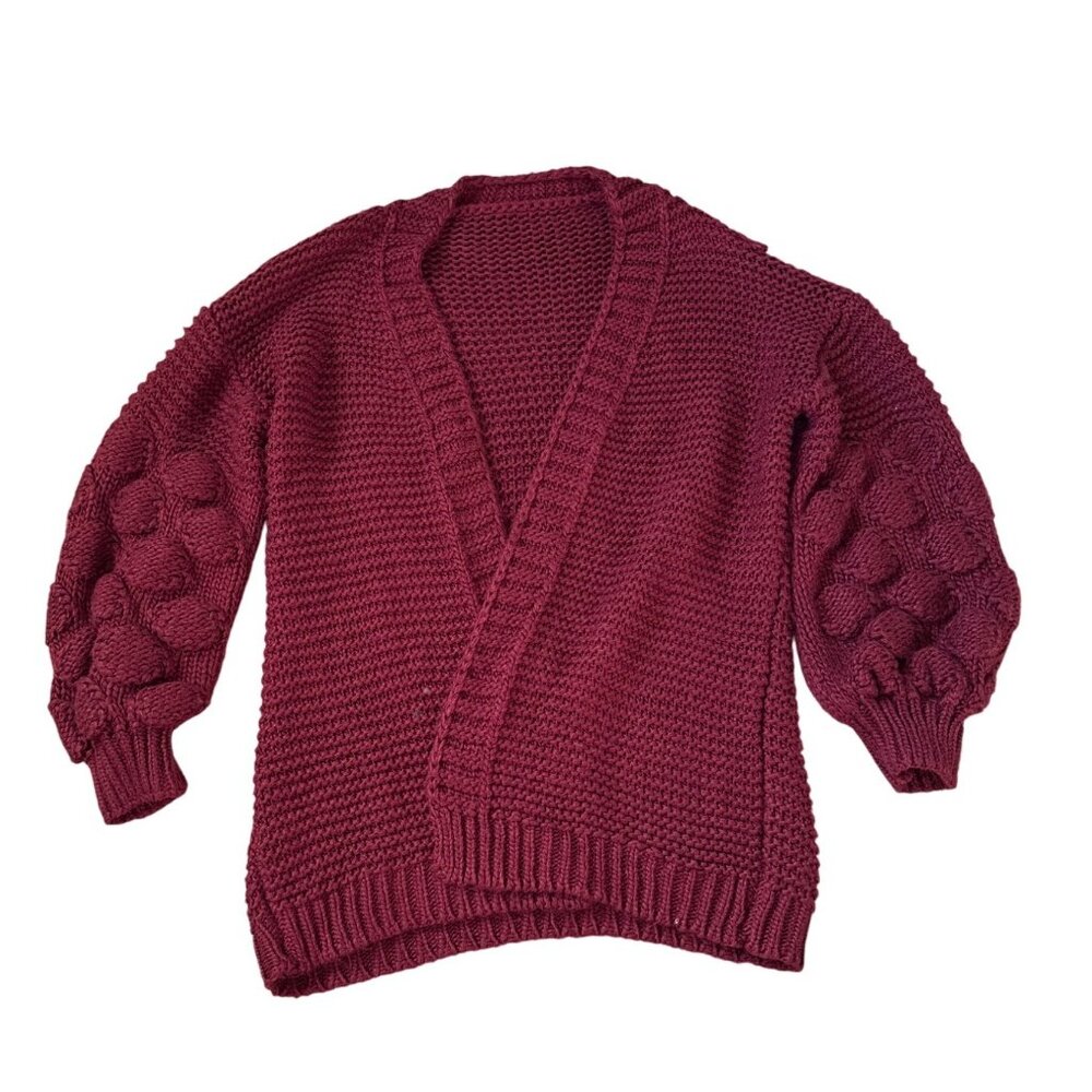 Shein Women's Burgundy Oversized Chunky Size S Knitted Cardigan Bubble Sleeve